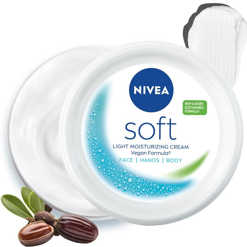 NIVEA Soft Moisturizing Cream, Lightweight Non-Sticky Daily Moisturizer with 72Hr Hydration, Vitamin E & Jojoba Oil | Hydrating Face, Body & Hand Cream for Dry to Normal Skin | Soft Glowing Skin – 300ml