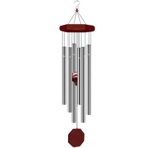 Tujol Wind Chimes for Outside – Deep Tone With 6 Metal Tubes and Hook, Memorial Home Outdoor Decor for Garden, Patio, Yard, Silver