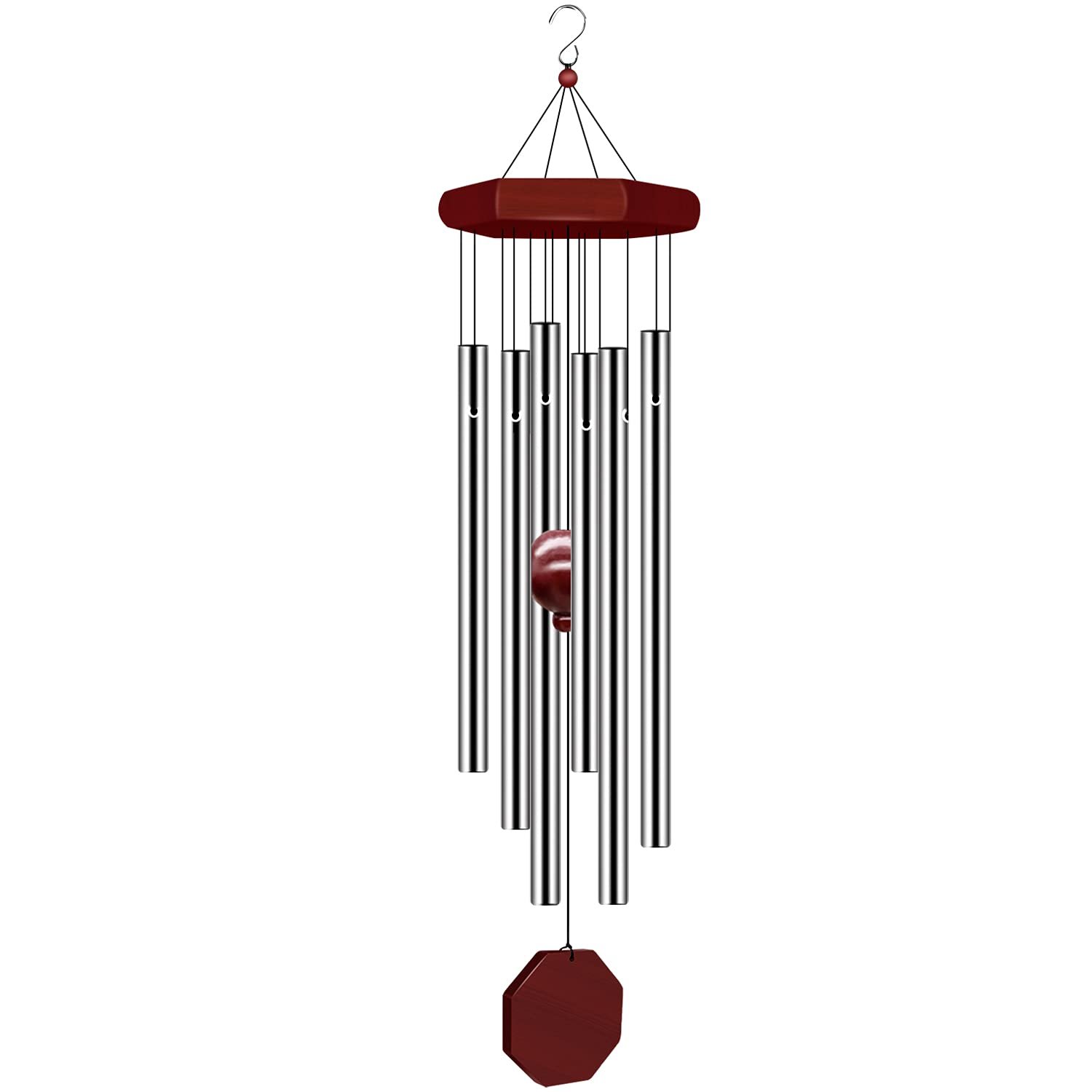 Tujol Wind Chimes for Outside – Deep Tone With 6 Metal Tubes and Hook, Memorial Home Outdoor Decor for Garden, Patio, Yard, Silver