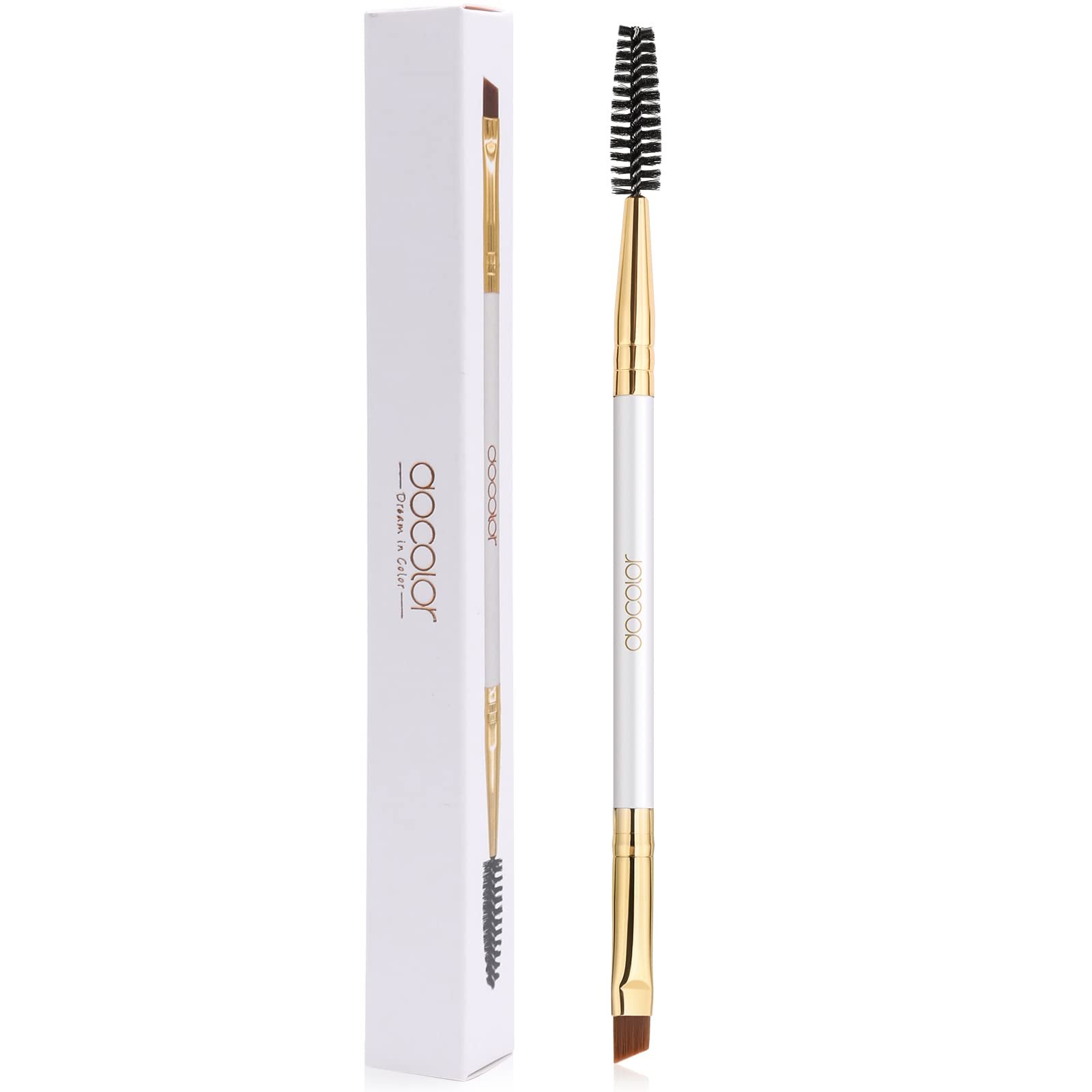 Docolor Duo Eyebrow Brush by DocolorProfessional – Angled Eye Brow Brush and Spoolie – White