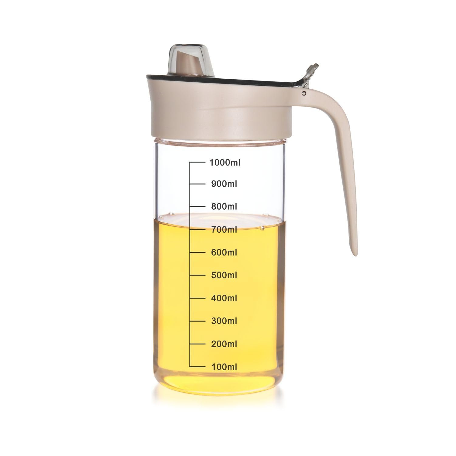 SignoraWare Borosilicate Glass Oil Dispenser and Pourer | Measurement Marking | Wide neck for Easy Reffiling | Jug with handle and Lid | Best for Grilling | Home & Restaurant use (1 ltr | Clear)