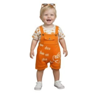 A.T.U.N. (ALL THINGS UBER NICE) Baby Boys Cotton Printed Dungaree Set | Soft Breathable Fabric | Adjustable Strap Shorts with Heart Print | Stylish Casual Outfit for Baby Unisex