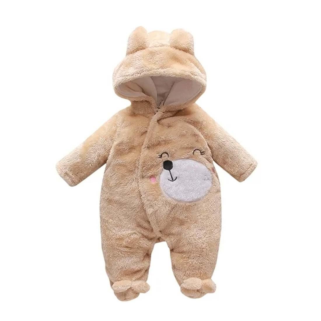 NAMAN Fleece Footed Jumpsuit Newborn Hooded Rompers Long Sleeve Onesies Button Closure Warm Infant Winter Outfits,Baby Boys Girls Snowsuit Pajamas Cute Bear Ear Bodysuits Outwear.