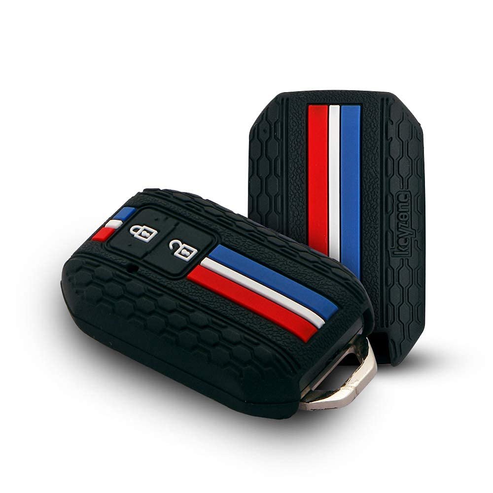 Keyzone Striped Silicone Key Compatible for Suzuki Victoris, e Vitara, Fronx, jimny, Grand Vitara, Ertiga, Brezza, XL6,Swift,Dzire,Ignis 2button Smart Key(Black)