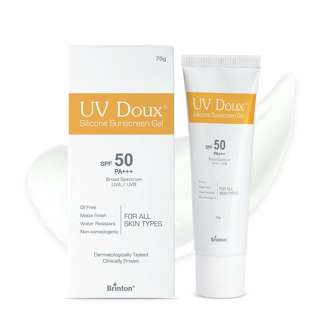 UV Doux Silicone Sunscreen Gel SPF 50 PA+++|India’s No.1 Dermatologist Recommended Brand|Invitro,In-Vivo Tested|UVA/UVB Protection, Benzene Free|No White Cast |Oily & Acne-Prone Skin |50 g pack of 2