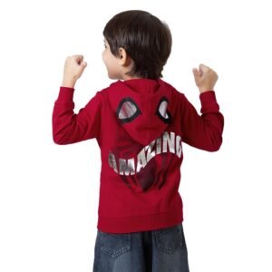 Hopscotch Unisex Red Full Sleeves Spider-Man Cotton Hooded Sweatshirt