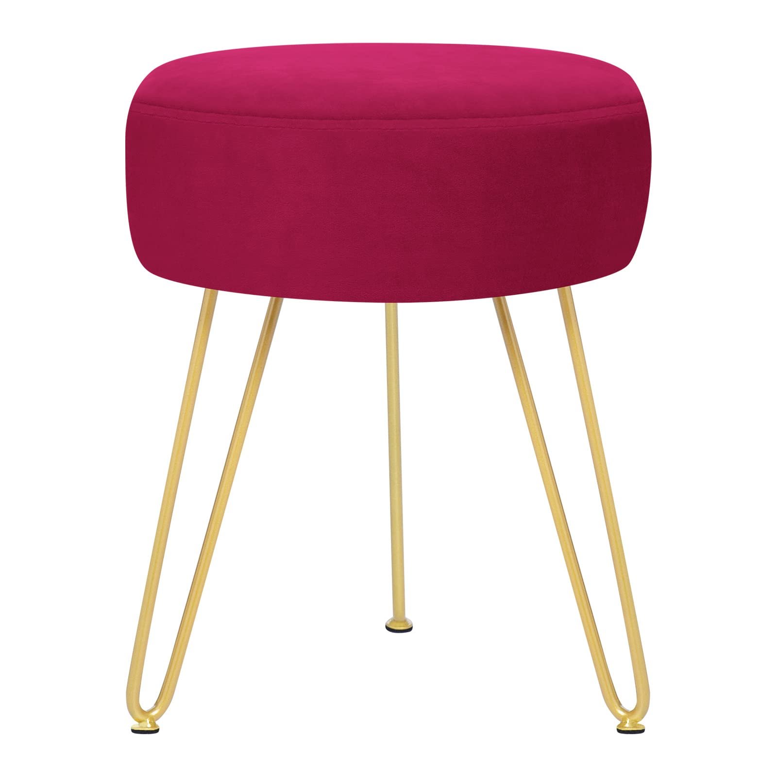 GERANT Multifunctional Vanity Stool – Velvet Footrest Stool-Upholstered Chair – Ottoman Round Modern Dressing Chair – Side Coffee Table Seat with Golden Metal Leg for Living Room (Rose Red)