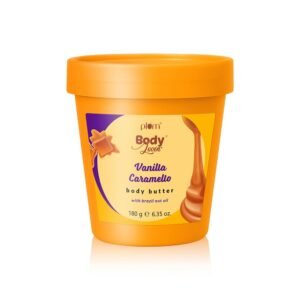 Plum BodyLovin’ Vanilla Caramello Body Butter | Shea Butter & Brazil Nut Oil for Deep Moisturization | Non-Greasy & Lightweight | Buttery Soft, Smooth & Moisturised Skin | For Dry To Very Dry Skin | Vanilla & Salted Caramel | 180gm