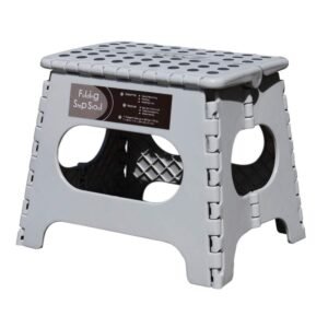 Non-Slip Folding Step Stool, Sturdy Safe Enough – Holds up to 300 Lb – 11 inch Footstool for Adults or Kids, Folding Ladder Storage/Opens Easy, for Kitchen,Toilet,Camping (Light Grey, 11”)