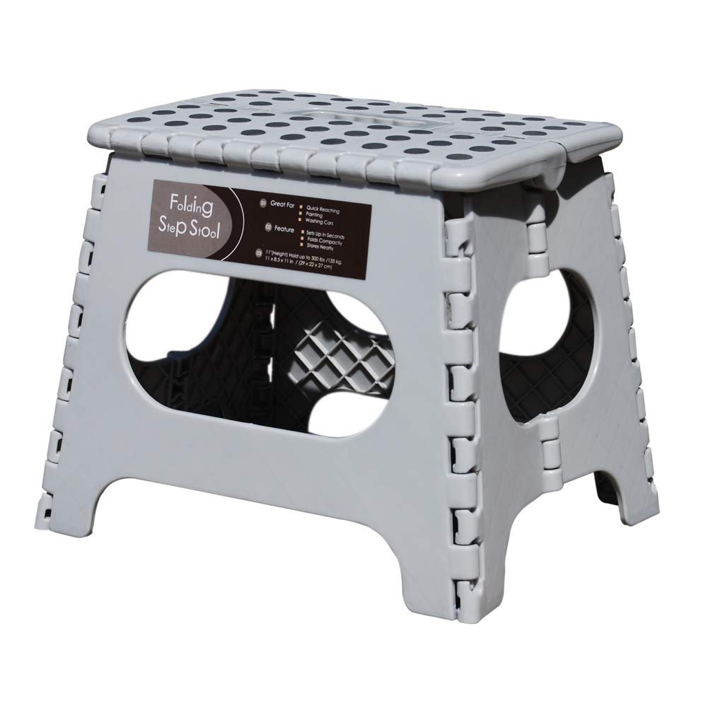 Non-Slip Folding Step Stool, Sturdy Safe Enough – Holds up to 300 Lb – 11 inch Footstool for Adults or Kids, Folding Ladder Storage/Opens Easy, for Kitchen,Toilet,Camping (Light Grey, 11”)