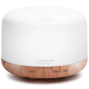 ASAKUKI 500ml Premium, Essential Oil Diffuser, 5 in 1 Ultrasonic Aromatherapy Fragrant Oil Humidifier Vaporizer, Timer and Auto-Off Safety Switch-Yellow Wood Grain