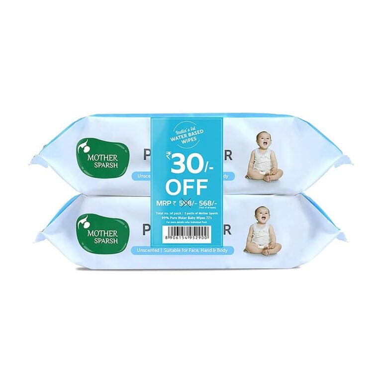 Mother Sparsh 99% Pure Water (Unscented) Baby Wipes with Lid I Natural Plant made cloth – Super thick Wet Wipes I 72 pcs/pack – Pack of 2 (Super Saver Pack)