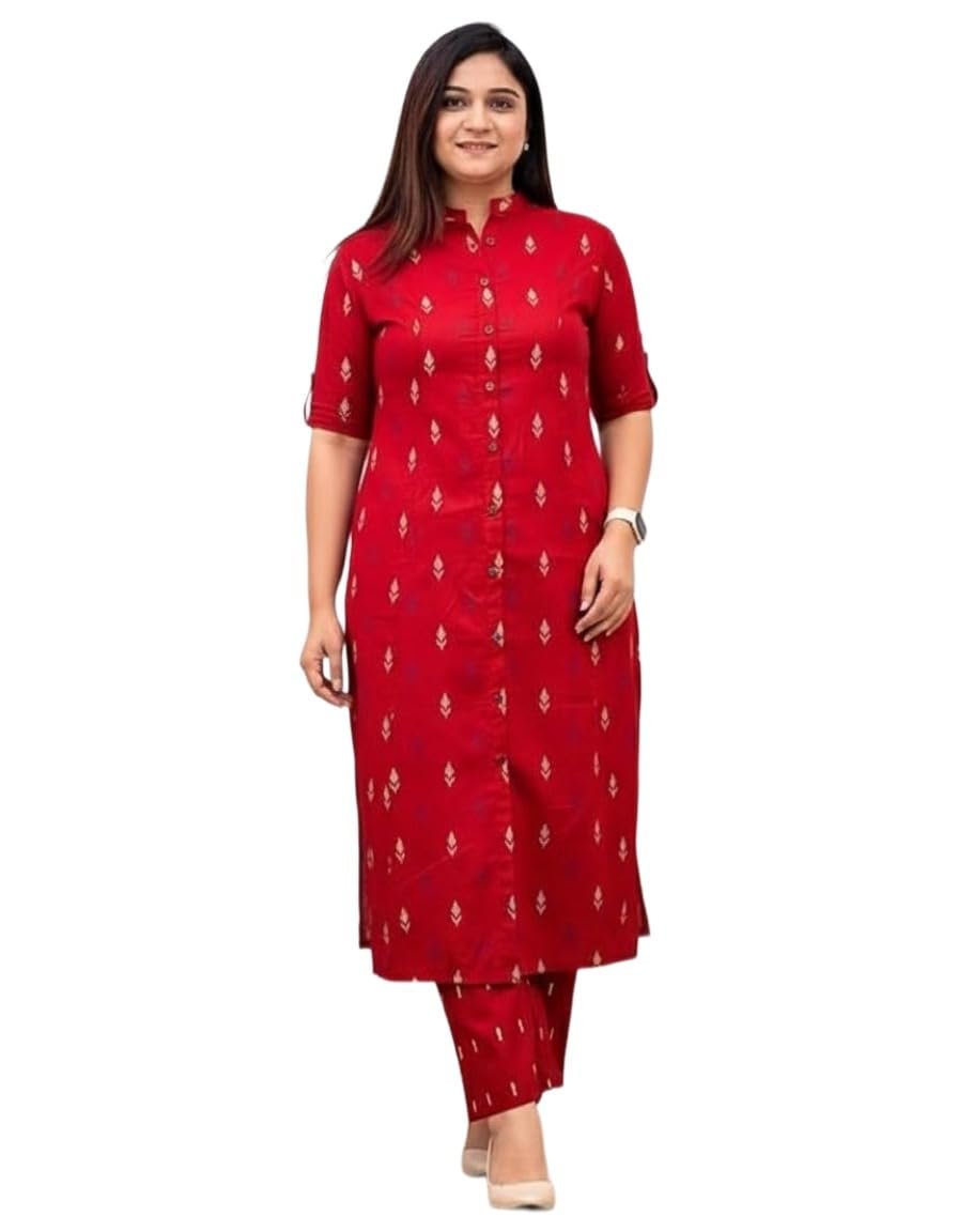 GoSriKi Women Cotton Printed A-Line Ethnic Co-Ord Set | Kurta Pant Set | Kurta Palazzo Set | Stylish Suit Set, Festival