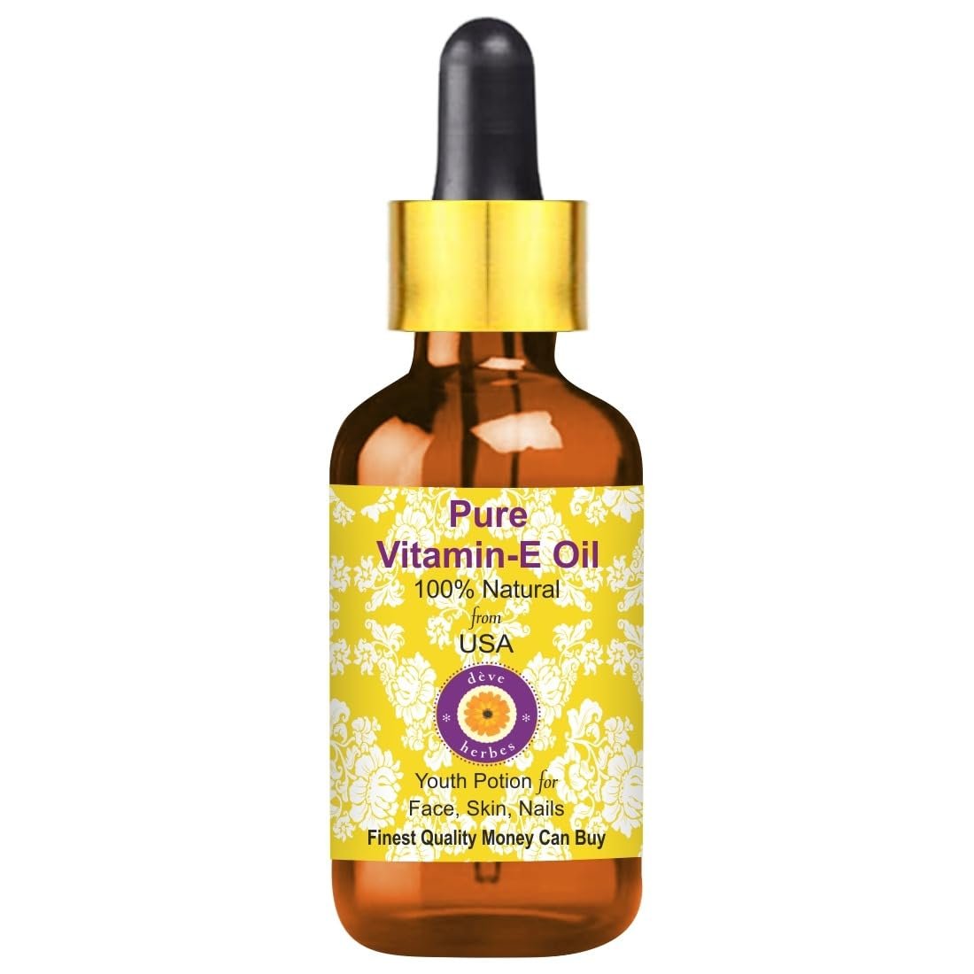 Deve Herbes Vitamin E Oil with Glass Dropper | Traditionally Extracted | Pure | Non-Sticky | Lightweight | For Skin, Hair & Nails | All Skin Types | Men & Women | 30ml