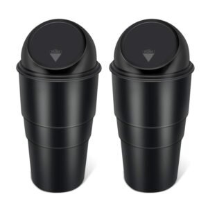 Oblivion Car Dustbin 2 Pc – Waste Management Bin for Car, Office, Home & Vehicle – Car Accessories, Portable Garbage Organizer with Lid, Small Trash Box for Table, Desk, Kitchen & Travel (Black)