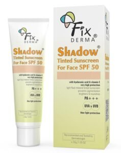 Fixderma Shadow Tinted Sunscreen SPF 50 PA+++ | Sunscreen with Vitamin E I Even Tone I Tinted Foundation Like Finish I UVA & UVB Protection | Lightweight, Broad Spectrum Protection I For All Skin Types – 30gm