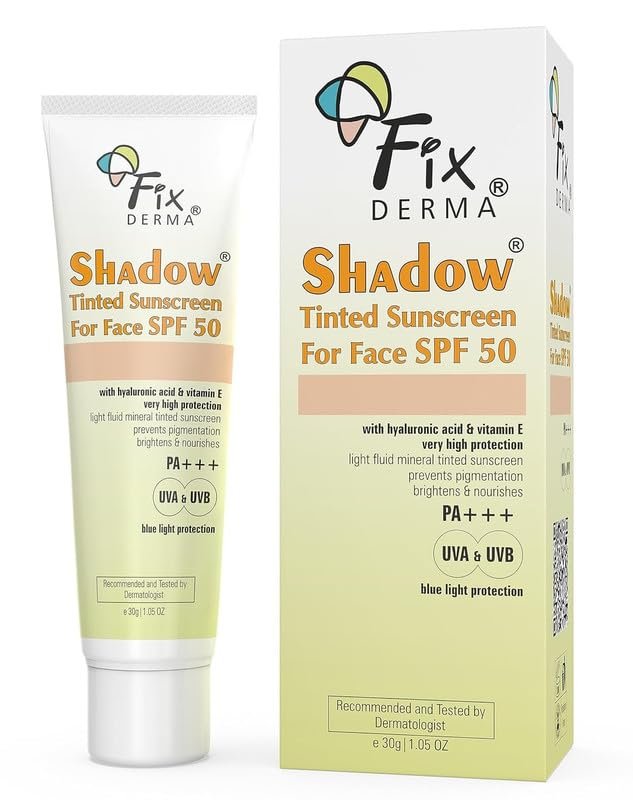 Fixderma Shadow Tinted Sunscreen SPF 50 PA+++ | Sunscreen with Vitamin E I Even Tone I Tinted Foundation Like Finish I UVA & UVB Protection | Lightweight, Broad Spectrum Protection I For All Skin Types – 30gm