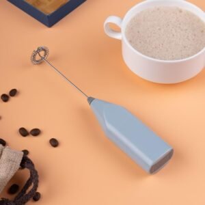 Portable Handheld Milk Frother – Electric Coffee Frother for Lattes, Cappuccinos, Hot and Cold Drinks – Battery Operated with Stainless Steel Whisk – Easy to Use and Clean(Gray)