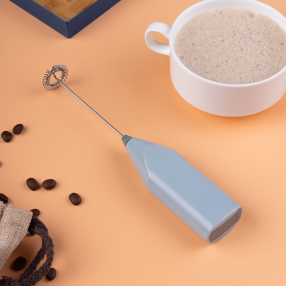 Portable Handheld Milk Frother – Electric Coffee Frother for Lattes, Cappuccinos, Hot and Cold Drinks – Battery Operated with Stainless Steel Whisk – Easy to Use and Clean(Gray)