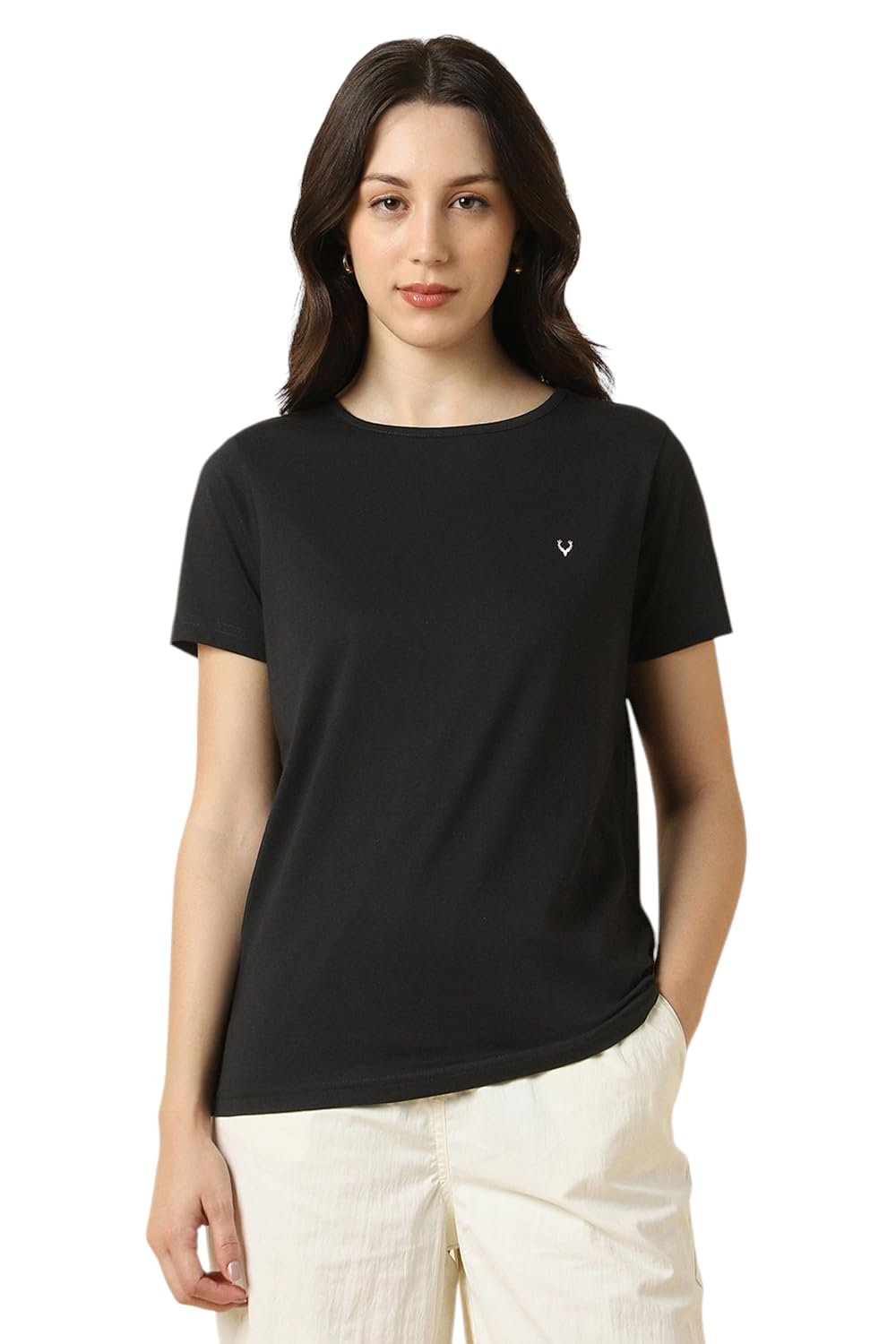 Allen Solly Women’s Solid Round Neck T‑Shirt | Regular Fit | Soft Cotton | Everyday Casual Essential