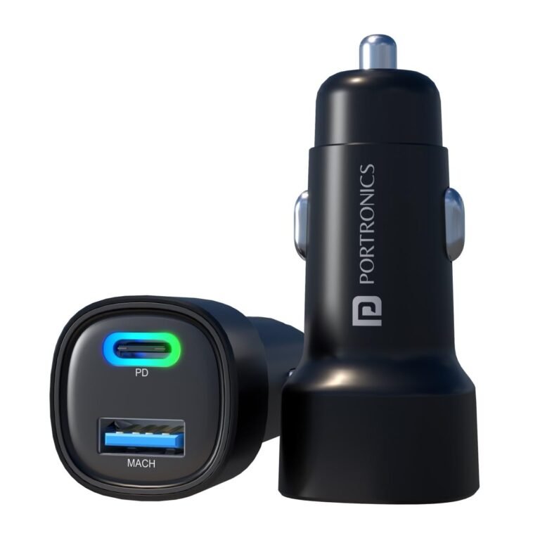 Portronics Car Power 30 Dual Output Fast Car Charger with 30W Type-C PD & 30W USB, LED Indicator, Charging Adapter Compatible with Cars for iPhone & Android Smartphone, Smartwatch(Black)