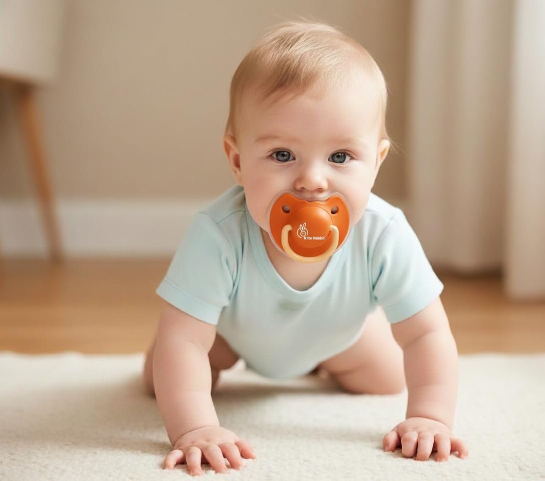R for Rabbit Baby Tusky Pacifier Ultra Light Soft Silicone Nipple, Orthodontic Design, BPA-Free for Kids of 6 Months +|Medium|Orange