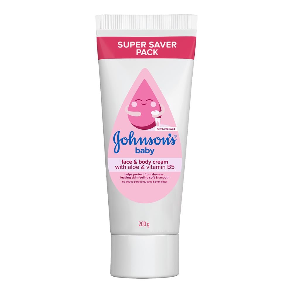 Johnson’s Baby Cream 200g | Face & Body Cream for All Skin Types including Sensitive Skin | Helps Protect from Dryness | Baby’s Skin Feels Soft & Smooth | With Aloe & Vitamin B5 | No Added Parabens, Dyes & Pthalates | Pediatrician Tested