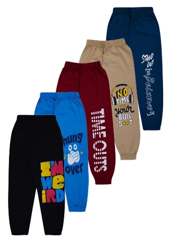 T2F Boy’s Cotton Regular Fit Printed Track Pants (Pack fo 5)