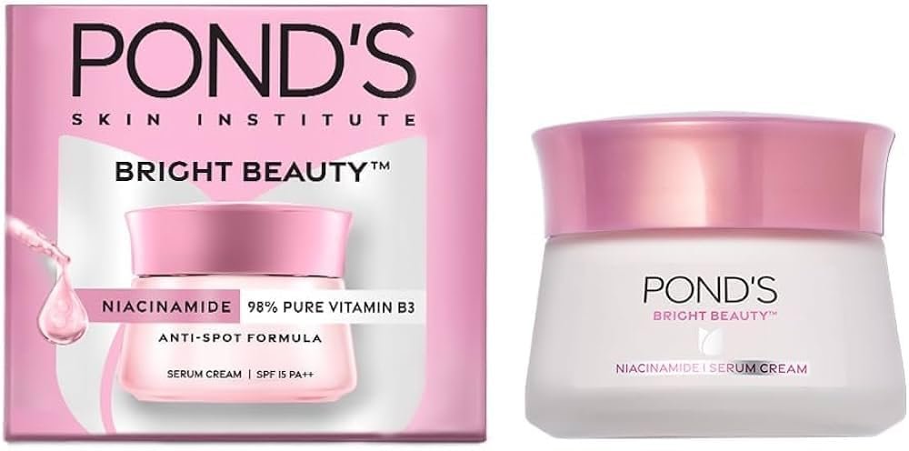 POND’S Bright Beauty Day Cream 35 g, Non-Oily, Mattifying Daily Face Moisturizer, SPF 15 – With Niacinamide to Lighten Dark Spots for Glowing Skin