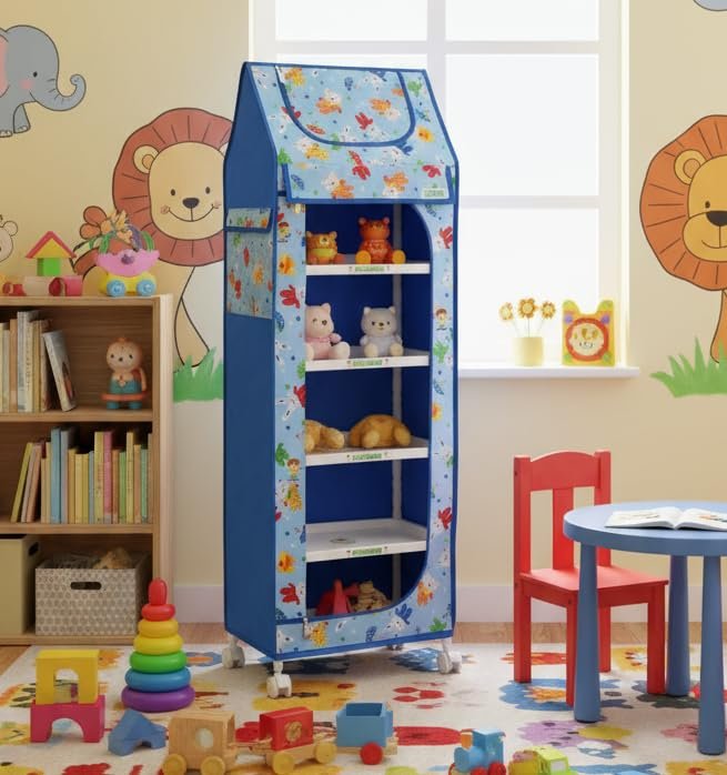 FLIPZON Baby Wardrobe Plastic Multipurpose 6 Shelve, Foldable, (Unbreakable Material) (Rabbit Pattern – Sky Blue)