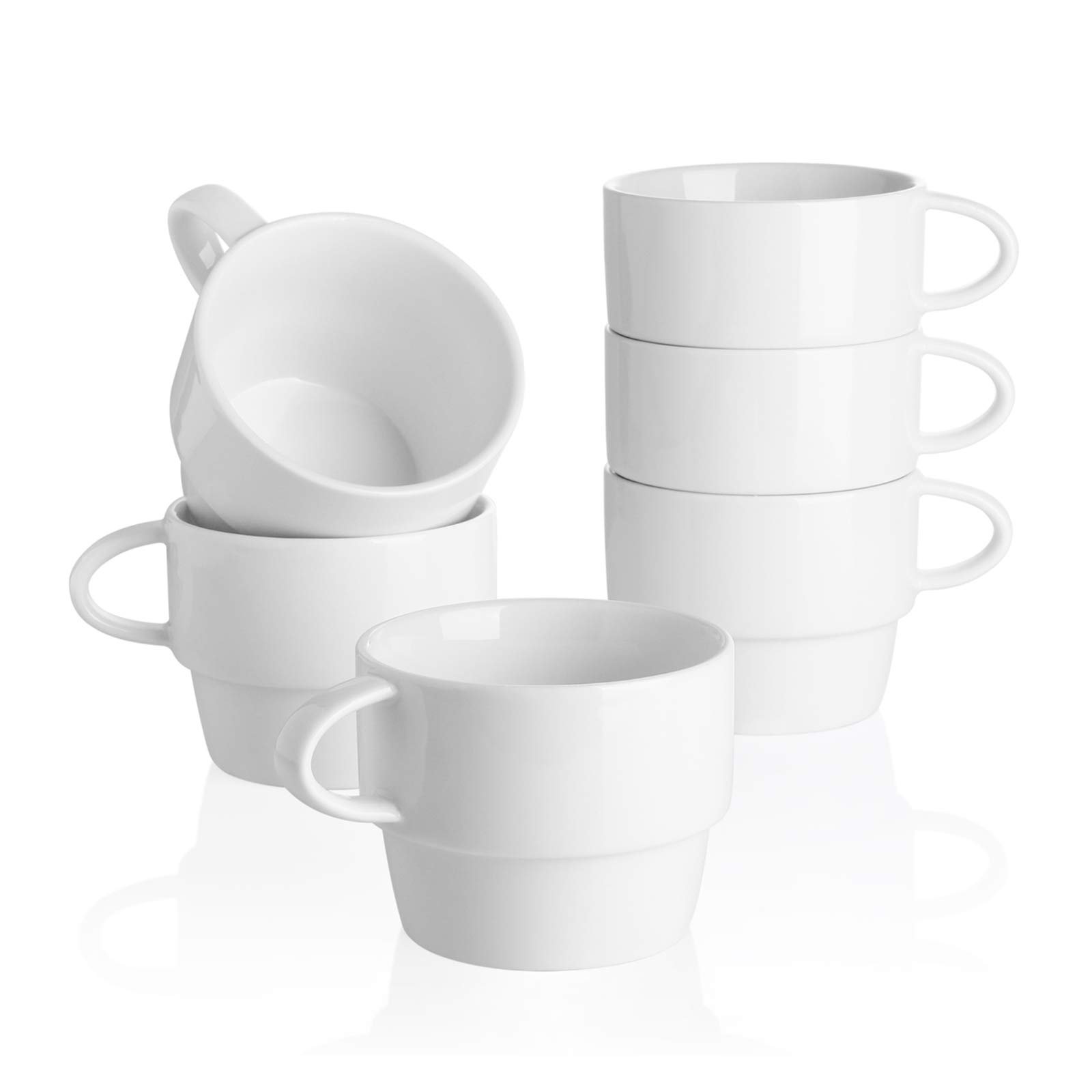 Sweese 411.001 Porcelain Cappuccino Cups – Stackable Coffee Cups – 6 Ounce for Specialty Coffee Drinks, Cappuccino, Cafe Mocha and Tea – Set of 6, White