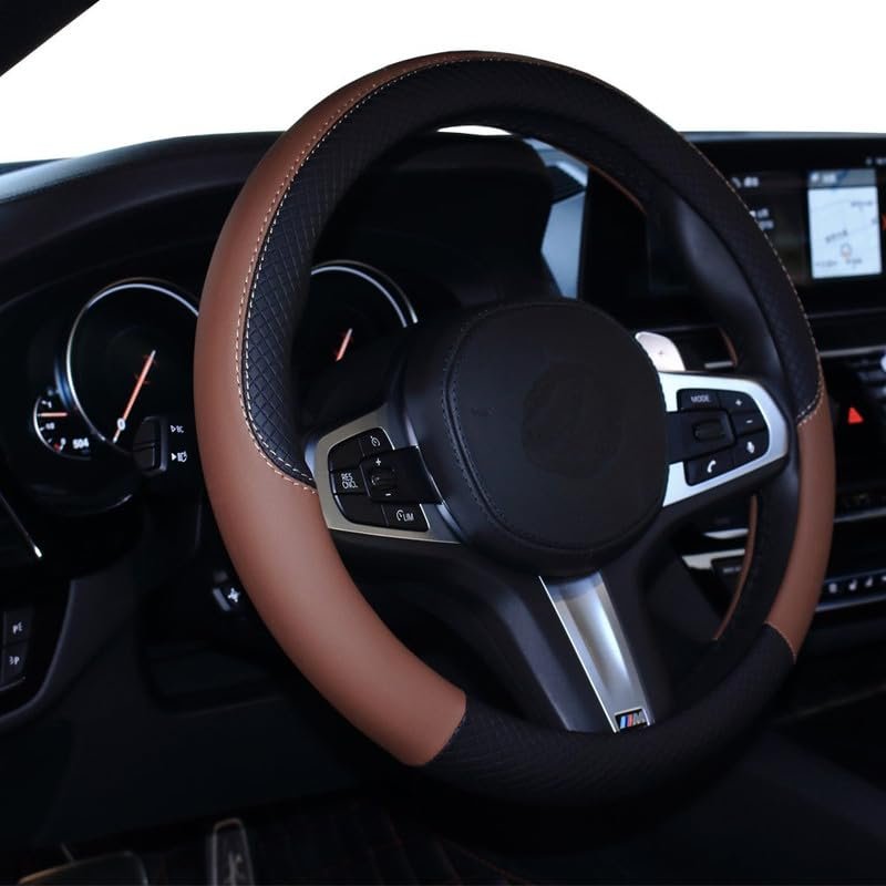 Auto Oprema (Award Winner at INDIA’S Rising Star 2024) Microfiber Leather Auto Car Steering Wheel Cover Universal 15 inch Black/Tan