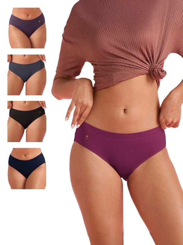 Enamor Stretchable Cotton Hipster Panties for Women, Full Coverage Grip Fit Inner Elastic with Antimicrobial & Stain Release Technology – Color and Print May Vary – CR17 (Pack of 5)