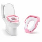 BabyGo Potty Training Seat for Kids | Non-Slip Toddler Toilet Seat with Handles, Splash Guard & Hanging Hook | Easy to Clean, Fits Most Standard Toilets | Ideal for 1–5 Years (Pink White)