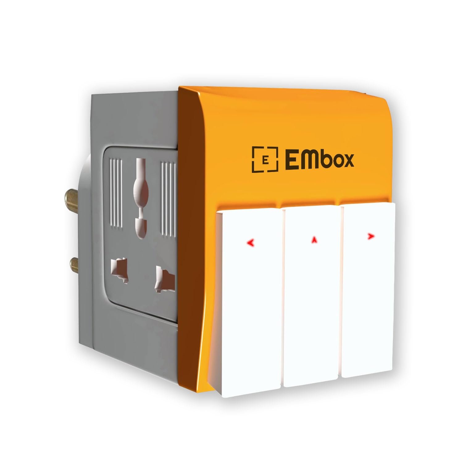 EMBOX 3 Pin Multi Plug Adapter with Individual Switch 3 Pin Plug Socket Safety Shutter Spike Buster Fuse Protected Adapter 3 Way Plug Extension for Home Office Travel-5A-250V, Pack of 1 Orange