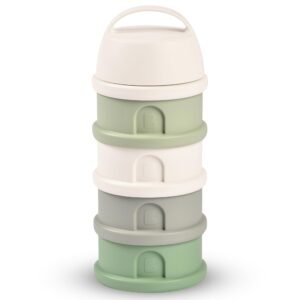 Beaba Stacked Formula Container – Airtight Multifunctional Storage Container for Storing Milk Powder and Baby Food, 4 Interchangeable Compartments, Microwave Safe, Travel Friendly, Cotton & Sage Green