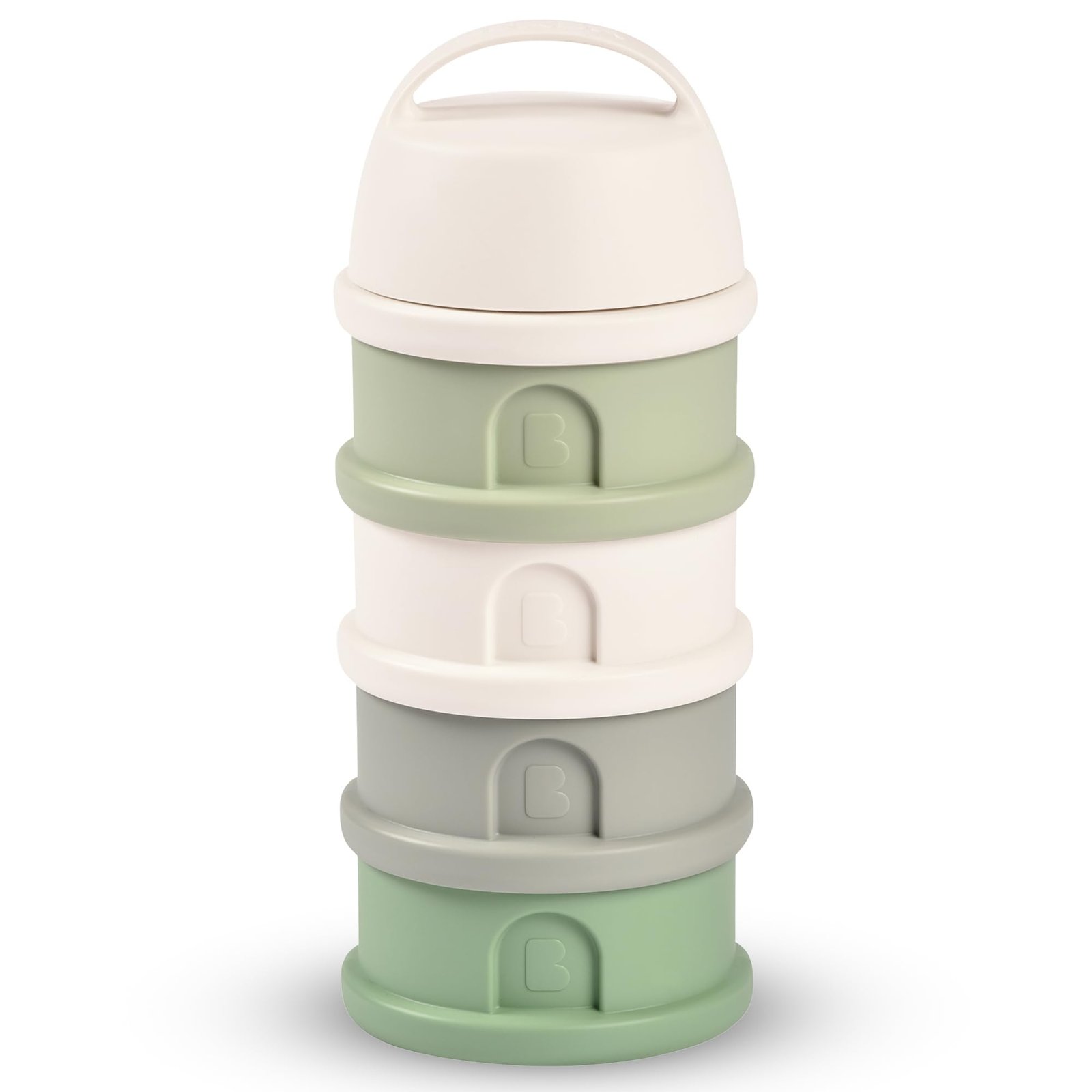 Beaba Stacked Formula Container – Airtight Multifunctional Storage Container for Storing Milk Powder and Baby Food, 4 Interchangeable Compartments, Microwave Safe, Travel Friendly, Cotton & Sage Green