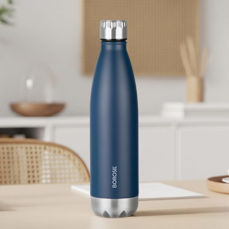 Borosil 1L Hydra Bolt Matte Blue Stainless Steel Water Bottle | Double Wall Vacuum Insulated Flask | 24 Hours Hot and Cold | Bottle for Office, Gym, School | 1 Year Warranty