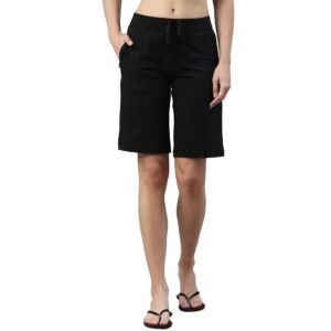 Enamor Mid Rise Knee Length Drawstring Closure City Shorts for Women – Slim Fit, Soft and Breathable Cotton – E044