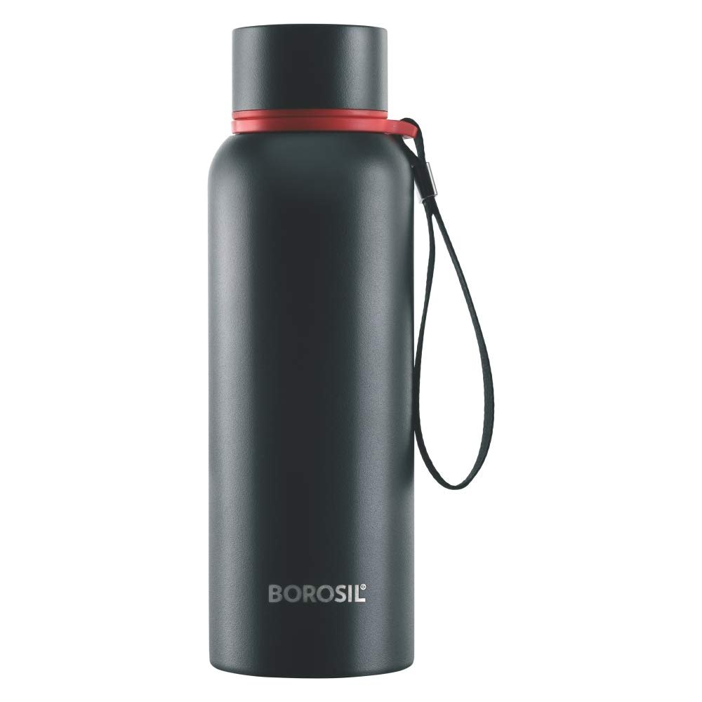 Borosil Hydra Trek Stainless Steel Water Bottle | Double Wall Vacuum Insulated Flask, Green | 20 Hours Hot & 24 Hours Cold | Ideal for Personal & Corporate Gifting | 1 Year Warranty (Black, 500 ml)