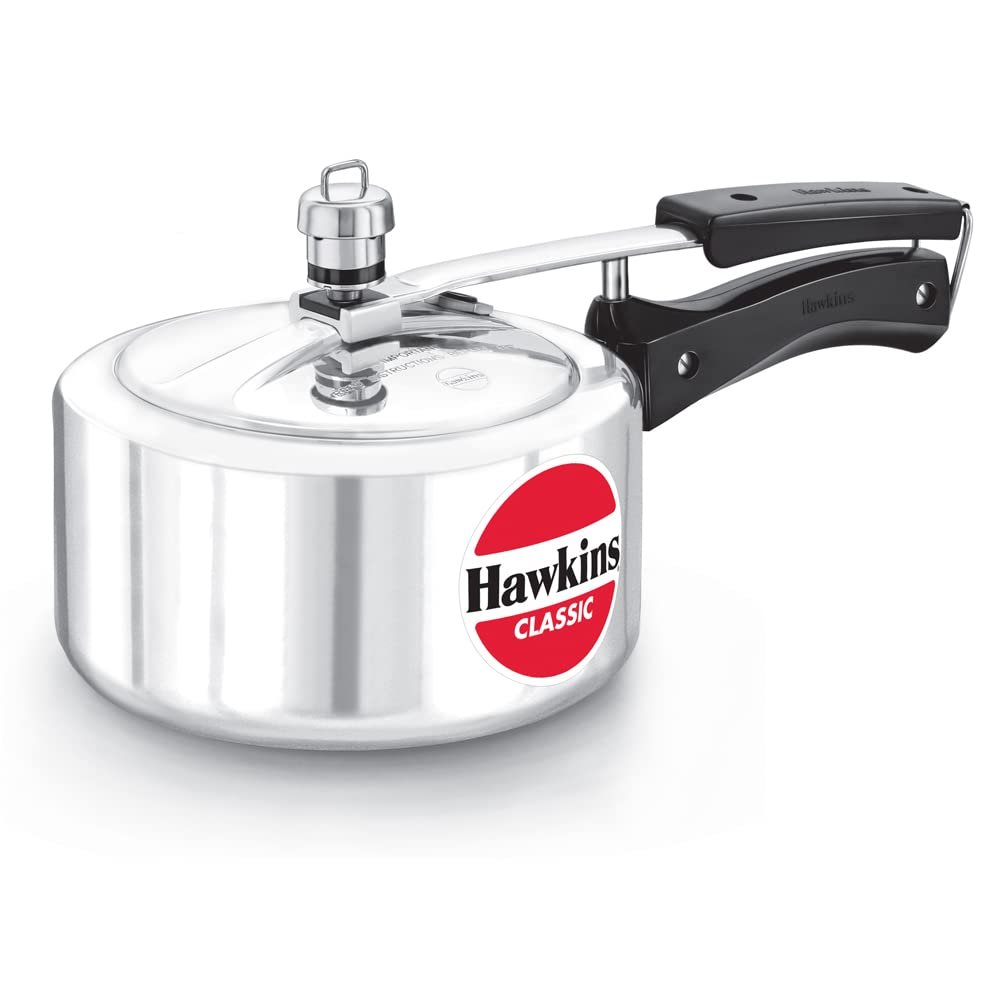 Hawkins Classic 2 Litre Pressure Cooker | Straight Body | Gas Compatible | Ideal for 2–3 persons | ISI Certified | 5 Year Guarantee | Silver (CL20)