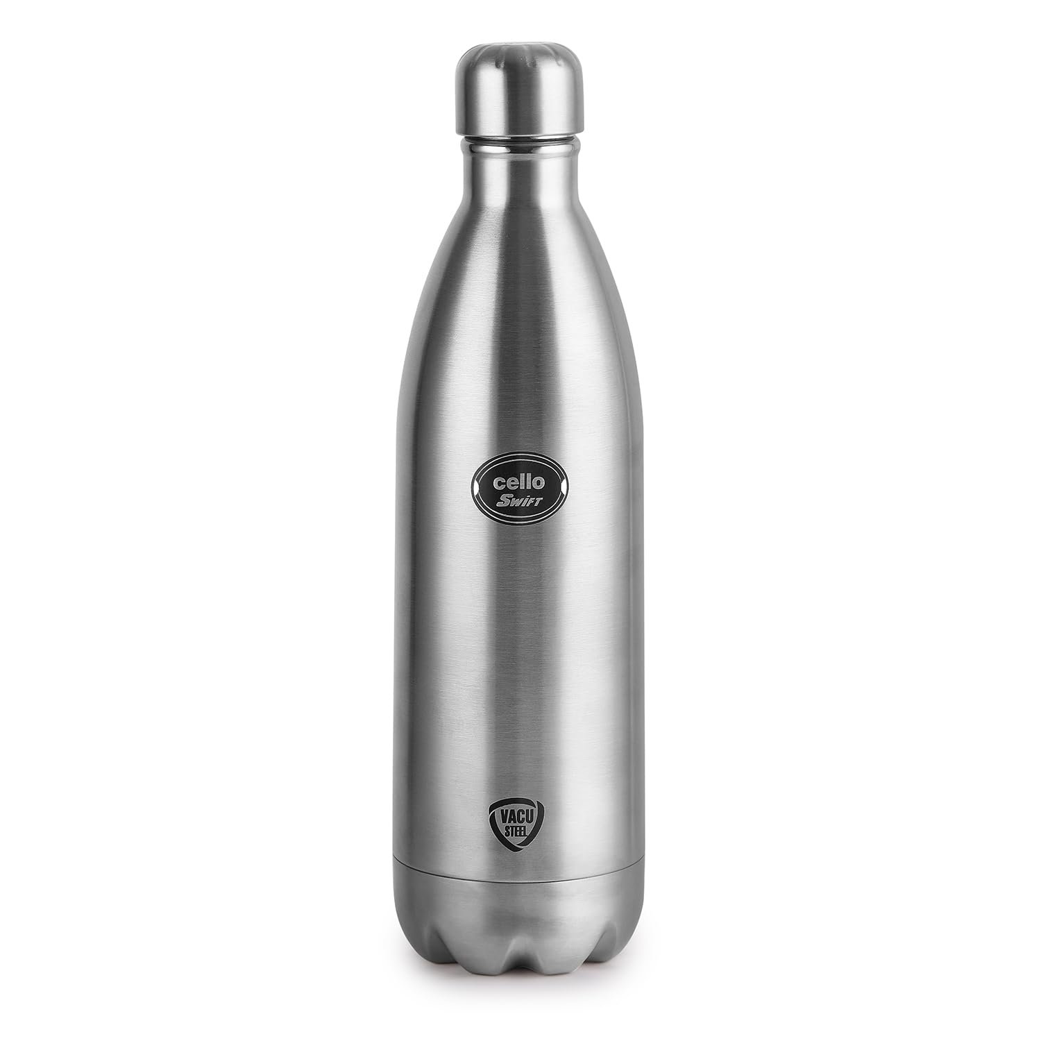 CELLO Swift Stainless Steel Hot and Cold Water Bottle 1000 ml Silver | ISI Certified Spillproof Leakproof Screw Lid Double Wall Vacuum Insulated Thermos Flask Water Bottle for Home Office Gym Travel