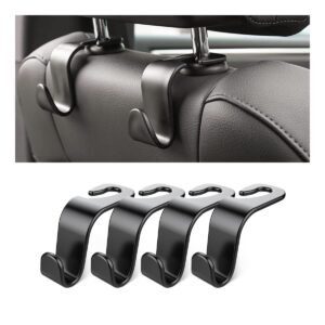 4 Pack Curved Headrest Hooks for Vehicle Seats, Black Style 2