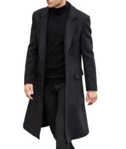 SOMTHRON Men’s Casual Trench Coat Slim Fit Notched Collar Long Jacket Overcoat Single Breasted Pea Coat wih Pockets