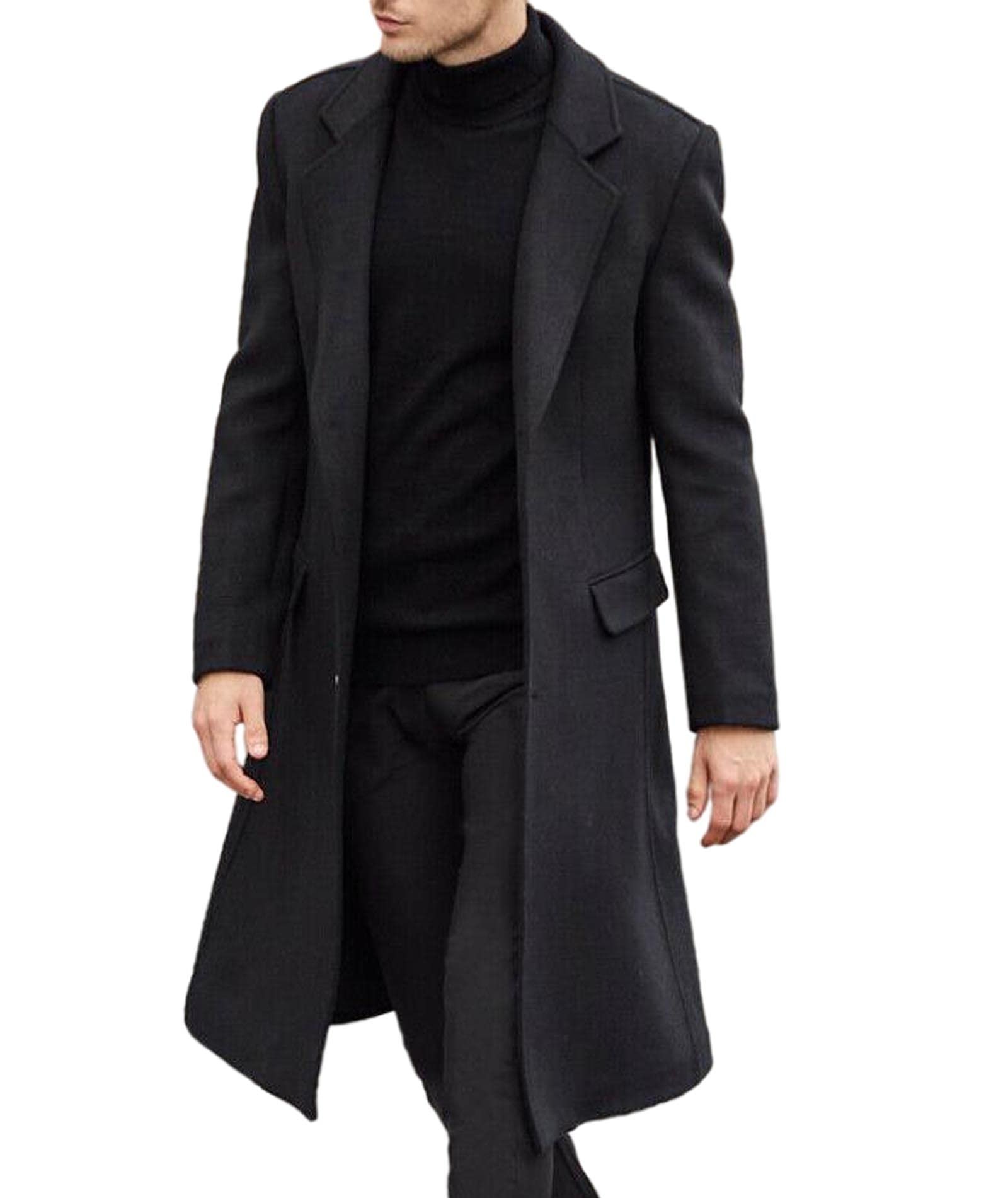 SOMTHRON Men’s Casual Trench Coat Slim Fit Notched Collar Long Jacket Overcoat Single Breasted Pea Coat wih Pockets