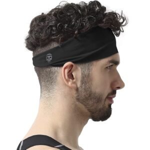 Skullfit Sports Headbands For Men (Black) – Lightweight Moisture Wicking Workout Sweatbands For Running, Gym, Yoga, Cycling, Tennis, Cricket And Other Sports – Spandex, Polyester Blend, Cotton