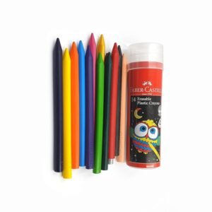 Faber-Castell Erasable Plastic Crayons Tin – 12 Shades + 2 Metallic | Smooth, Break-Resistant, Non-Toxic & Child-Safe for Kids