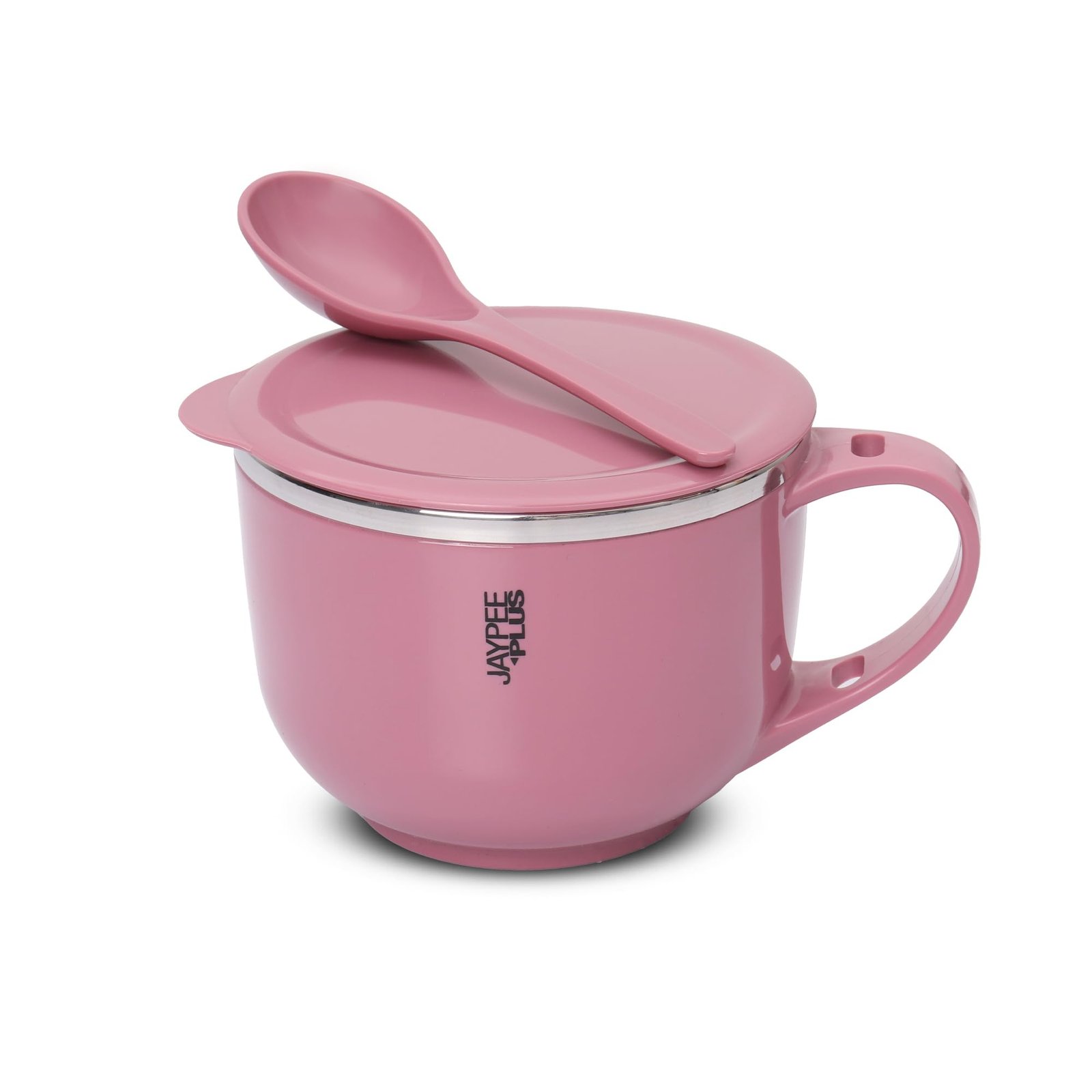 Jaypee Plus Stainless Steel Soup Bowl with Lid & Spoon Holder Souptok, Maggi Bowl Noodles Pasta Bowl, Best Diwali Gift, Mug for Kids, Girls, Boys, Birthday, Pink