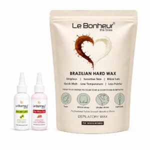 Le Bonheur Stripless Brazilian Hard Wax 500g | Peel-Off Wax for Face, Bikini & Underarms | Strong Root Hair Removal | For Men & Women | FREE Pre Waxing Gel 45ml + After Waxing Lotion 30ml