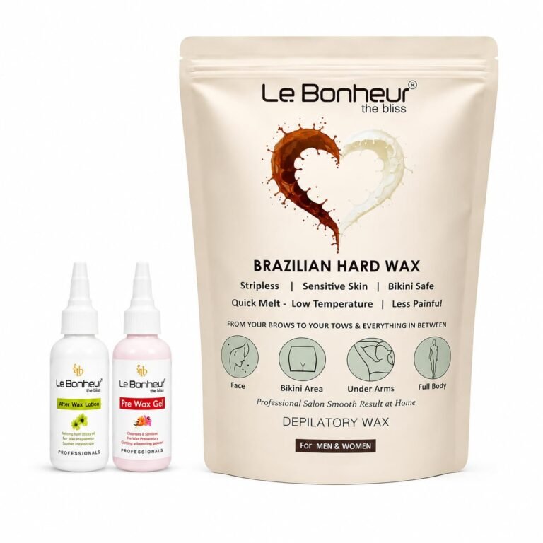 Le Bonheur Stripless Brazilian Hard Wax 500g | Peel-Off Wax for Face, Bikini & Underarms | Strong Root Hair Removal | For Men & Women | FREE Pre Waxing Gel 45ml + After Waxing Lotion 30ml